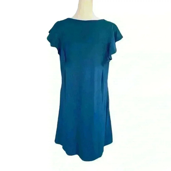 WOOSEA Women's Summer T Shirt Dress Size M/L Teal Ruffle Sleeve Swing Pockets - Picture 4 of 8